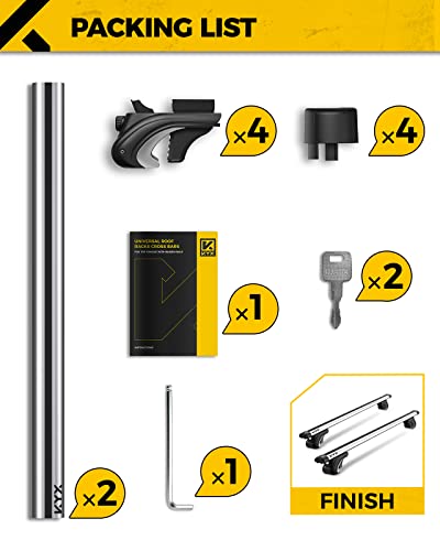 Kyx 52" T-Track Universal Roof Rack Crossbars With Locks, Fit Raised Side Rail With Gap, 200 Lbs Load Capacity, Adjustable Aluminum Cross Bar Ski Snowboard Rooftop Cargo Carrier Bag Bike Luggage Kayak #TOP6