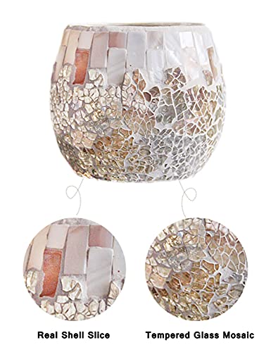 Votive Candle Holder Centerpiece, Mosaic Glass Tealight Holders For Home Decor, Table, Party Decorations, Handmade Gifts For Her, Vase For Potted Plants Bowl, Set Of 2 (Shell Mosaic) #TOP3