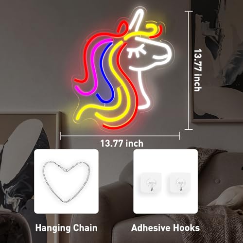 Image of Colorful Unicorn Neon Sign - Dimmable LED Light Signs, USB Powered Animall Wall Decor for Kids Girls Boys Bedroom, Cute Birthday Festival Party Christmas Gifts (16 x 9.2'')