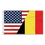 3×5 FT Belgium USA Friendship Flag, Large 150D America Belgian Outdoor Banner,Double Side Printing American Decor For Patio Garden With Brass Gromment