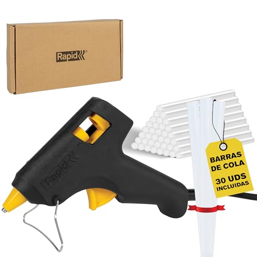 Pistola de cola Rapid Hobby, incluye 30 barras de cola transparente; Pistola de cola de 7 mm para manualidades, reparaciones y bricolaje; 100 g/h de salida, 10 min de calentamiento, 2 años de garantía
