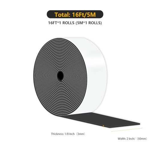 Image of Foam Tape,Weather Stripping,High Density CR,Soundproof,2 in x 1 /8 in x 15Ft | Weather Stripping Door Seal,Strong Adhesive, Weatherproof, Reduce Noise,Foam Insulation Tape for Doors and Windows,Black