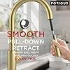 FORIOUS Gold Kitchen Faucet with Pull Down Sprayer, Classic Single Hole Kitchen Sink Faucet with Deck Plate, Single Handle, High Arc Stainless Steel, Fit for RV Bar Farmhouse Laundry Outdoor