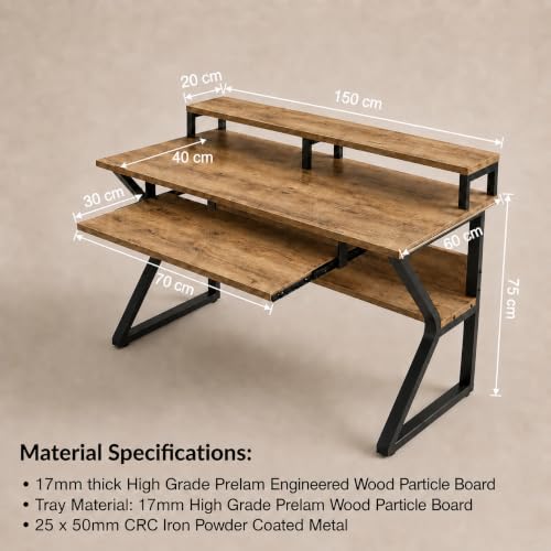 Image of TEKAVO Plik Computer Table for Home Pc | Office Table for Home | Shelf, Moniter Riser & Keyboard Tray, Laptop Table, Worktable, Study Table, Workstation | Forest (150 Cm x 60 Cm) DIY