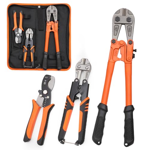 3-Piece Bolt Cutter Pliers Set 14 Heavy Duty & 8 Mini Bolt Cutter 7 Wire Cable Cutter Ergonomic Handle More Efficient Leverage for Cutting Locks Chains Iron Wire (3Piece)