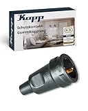 Kopp Schutzkontakt-Gummikupplung in schwarz - Bruchfeste IP20-Kupplung aus Vollgummi mit Knickschutz & Zugentlastung - VDE-geprüft - Schutzkontakt 16A / 250V~ - Für Profi- & Heim-Einsatz