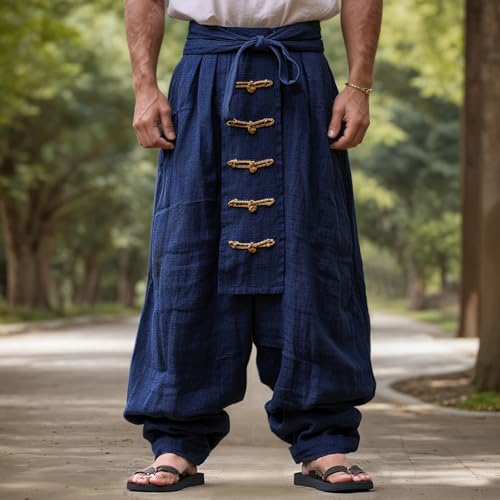 Pantalones harén de ramio estilo chino con pernera ancha retro 2