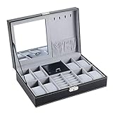 BASTUO Jewelry Box 8 Watch Display Case Organizer Jewelry Storage Box Black PU Leather with Mirror and Lock