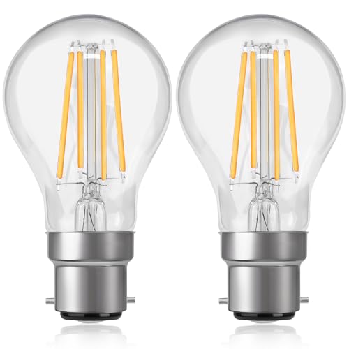 Ddlisu B22 LED Bayonet Filament Bulb, GLS Clear A60 Filament Vintage LED Bulbs, 6W Energy Saving Light Bulb 60W Equivalent, Warm White 2700K, Non-Dimmable, Pack of 2
