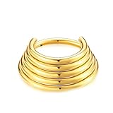 Homxi Piercing de Nariz Oro Calibre 16 (1.2x10mm), Aro Multicapa Pulido, Acero Inoxidable Piercing de Nariz para Hombre