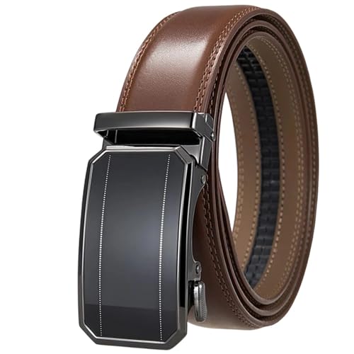 Men's Metal Automatic Buckle Business Belt, Reversible Dress Belt Dark Brown 130cm