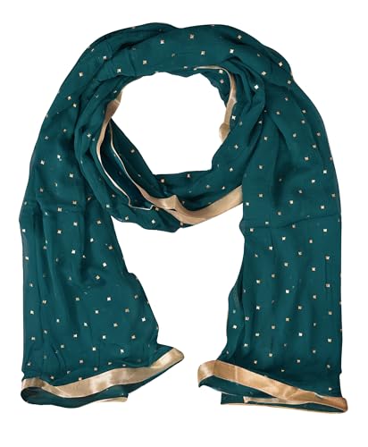 Image of YOUTHQUAKE Women's Golden Printed Chiffon Dupatta With Four Side Golden Lace