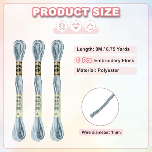 Image of PATIKIL 6 Skeins Embroidery Floss, Polyester Embroidery Threads Bracelets String for Cross-Stitch Hand Embroidery, Gray White
