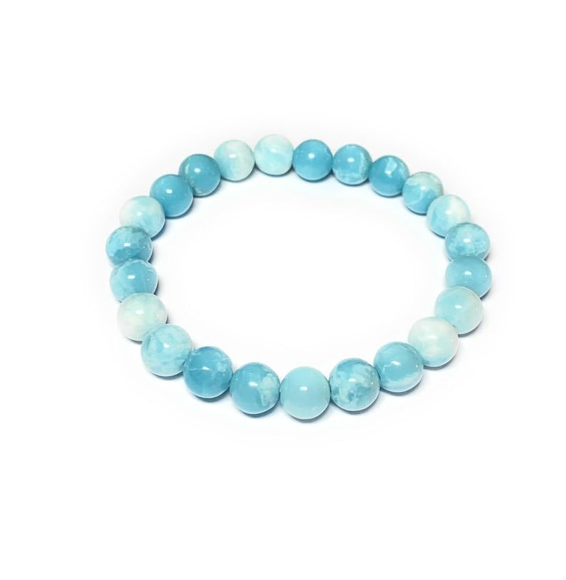 Bracelet quartz larimar 8mm extensible pour stimuler la prospérité