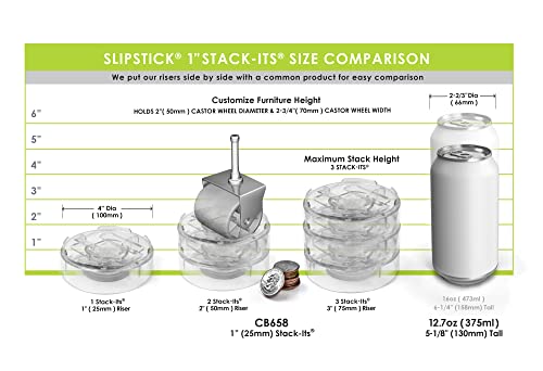 Slipstick Cb658 Stack-Its 1 Inch Adjustable Bed Risers/Furniture Risers (Set Of 8) Lifts Height 1", 2", Or 3" When Stacked - Clear Heavy Duty Raisers #TOP1