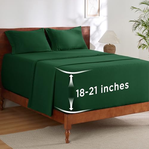 Image of Bedsure Deep Pocket King Sheet Set - Fits Mattresses Up to 21 Inches Thick - 4 Piece GentleSoft Bed Sheets, Moisture Wicking, Soft & Cooling Bedsheet & Pillowcases, Easy & Secure Fit, Emerald Green