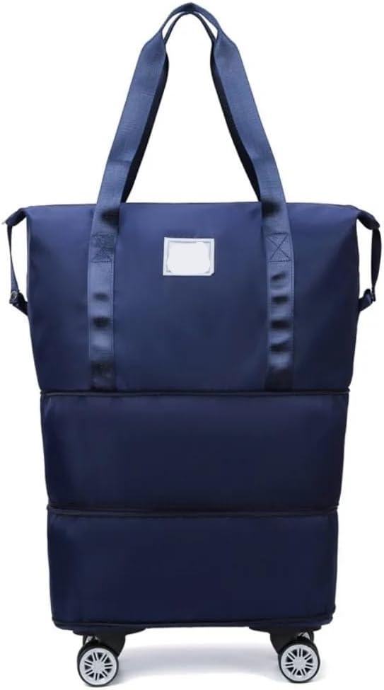 Oxford Cloth Gym Bag With Wheels Sport Dry-Wet Separation Collapsible Travel Tote Expandable Large Capacity 41×21×56cm(Dark Blue)
