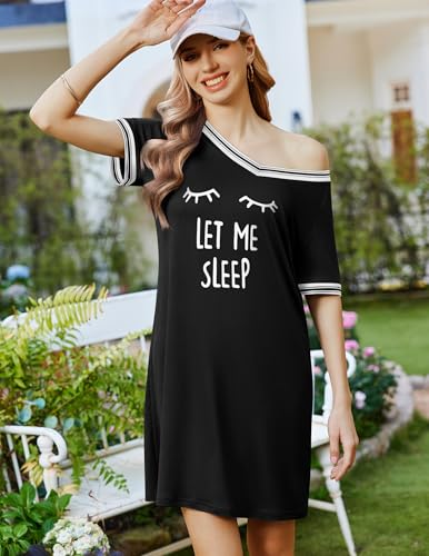 Ekouaer Womens Nightgown Short Sleeve Sleepshirt V Neck Sleepdress Casual Nightshirt Sleepwear Loungewear S-XXXL3