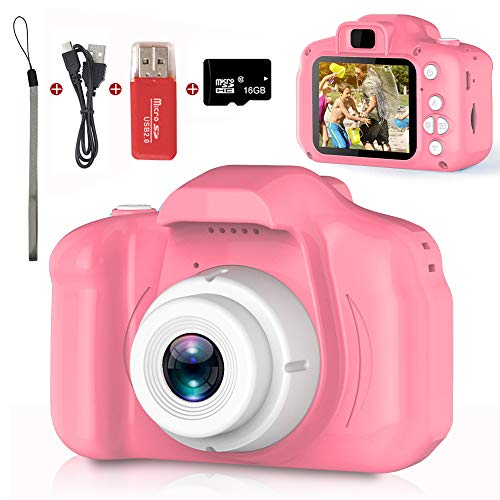 Kids Camera,Children Digital Cameras Kid Action Camera Toddler Video Recorder 1080P IPS 2 Inch,Child Rechargeable Camera with 16GB TF Card,Christmas and Birthday Toy Gifts for Kids Age 3-8 (Pink)