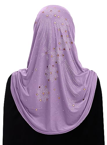 Aiyah Hijab Scarf Big Girls/Kids Pre-teen Headscarf one piece Junior Muslim Amira with Rhinestones (Lilac)2