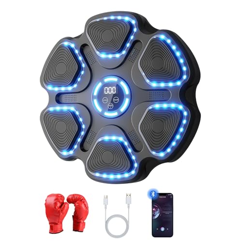 Dmcetu Music Boxing Machine - Smart Trainer w/Bluetooth Sync, 11 Modes & 9 Speeds, Wall Punching Target with Gloves & No-Hurt Tech for Home Gym (Black)