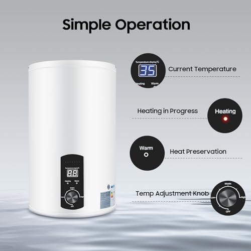 Caldaia Scaldacqua 30L/50L/60L, Montaggio A Parete, Scaldabagno Elettrico, Riscaldamento Ad Acqua Calda 2000 W, Temperatura Regolabile 25-75 °C, Con Indicatore Di Temperatura Led (30 L) - 5