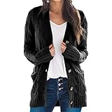 [Big laugh] [ ビッグ ラフ ] トップス カーディガン ボタン ポケット 腰 ロング 丈 ニット セーター ゆるっと カットソー レディース (ブラック, 5XL)