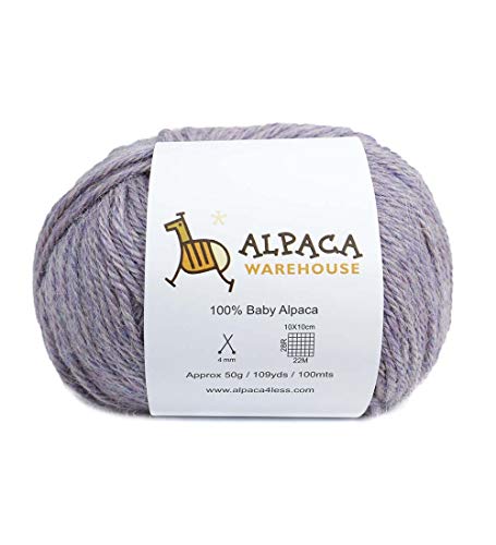 100% Baby Alpaca Yarn Wool Set of 3 Skeins Lace Worsted Bulky/Chunky Weight - Heavenly Soft and Perfect for Knitting and Crocheting (Heather Lilac, Worsted Weight)
