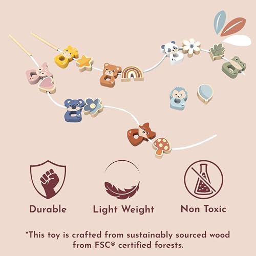 Image of SPEEDY MONKEY Wooden Lacing Beads Set for Toddlers 24m+ Threading Toy | animal shapes, threading beads, lacing toys, sorting & stacking toys, preschool toys, pattern color recognition, fine motor