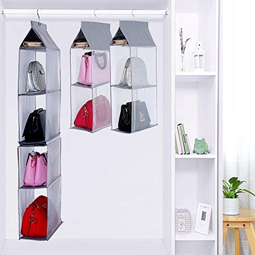 Keepjoy Detachable Hanging Handbag Purse Organizer For Closet, Purse Bag Storage Holder For Wardrobe Closet With 4 Shelves Space Saving Purse Organizers System (Pack Of 2 Grey) #TOP5