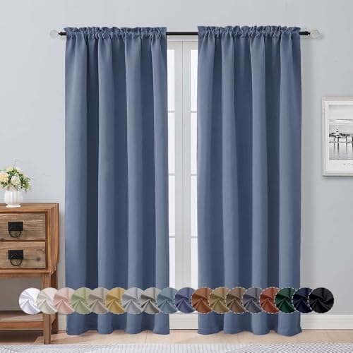 Image of Aiyufeng Denim Blue Blackout Curtains for Bedroom 72 Inch Length 2 Panels, Privacy Thermal Insulated Rod Pocket Door Window Curtains for Patio French Door Front Door, W40 x L72 Inch, Denim Blue