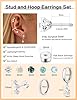 FANCH 8Pairs Hypoallergenic Flat Back Earrings Surgical Stainless Steel Stud Hoop Huggie Earrings Set Teardrop Dangle Drop Earrings 14K Gold Cartilage Earring Stacks for Multiple Piercing 20G Silver #1