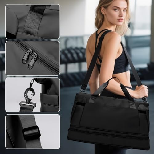 Trendy Women's Travel Duffel: Multi - purpose Sports Tote, Shoulder - Comfortable Weekender Overnight Bag (V-Black)2