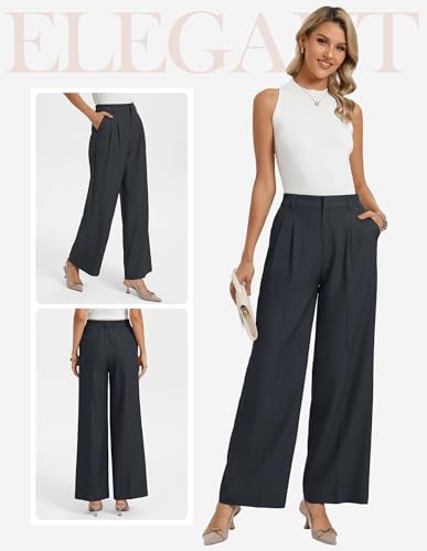 GRACE KARIN High Waisted Wide Leg Pants Women Lightweight Dress Slacks Teacher Office Commute Trousers Dark Grey Small — view 2
