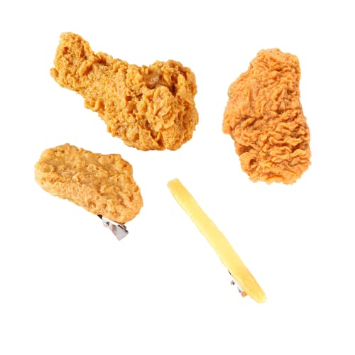 4Pcs Imitation Fried Chicken Nuggets Wings Leg French Fries Hair Clips Accessories ,Creative Simulation Food Hairpins For Women Girls Gifts, Photograph Props For Party Favors #TOP1