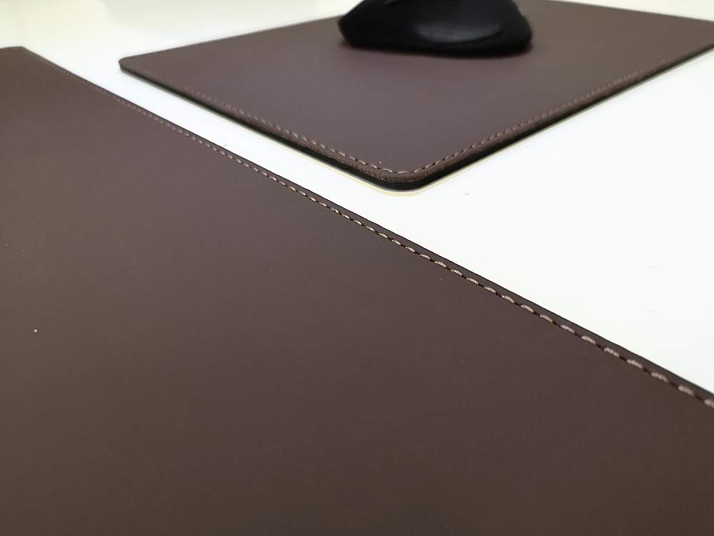 Gewinkelte Schreibtischunterlage mit Kantenschutz + Mousepad Echt Leder Braun 90 x 47 Echt Nappaleder glatt