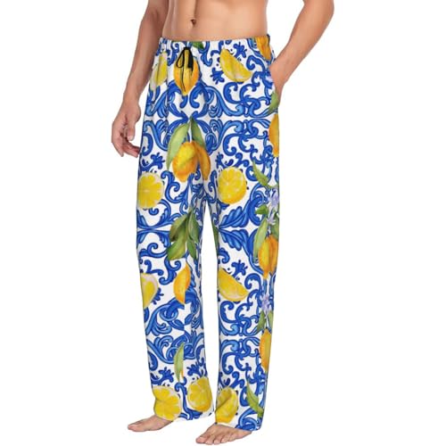Lemons Sicilian Traditional Print Mens Pj Pants,Soft Men Lounge Pants,Mens Pajama Pants Bottoms,Sleep Pants For Men
