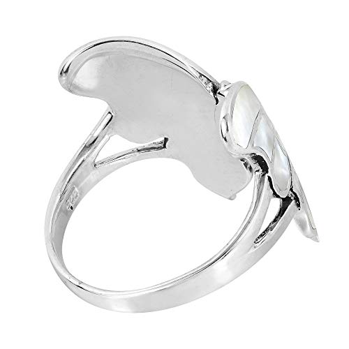 AeraVida Exotic Graceful Butterfly Sterling Silver Ring - White Mother of Pearl Inlay - Casual Comfort Fit - Wedding & Gift Ring - Sizes 6-103