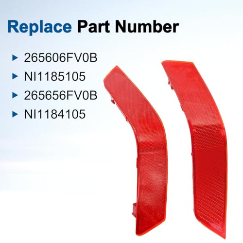 Image of 2Pcs Rear Left & Right Side Bumper Reflector Fit for Nissan Rogue 2017 2018 2019 2020, Replace# 265656FV0A 265606FV0A 265656FV0B 265606FV0B NI1185105 NI1184105 26560-6FV0A 26560-6FV0B