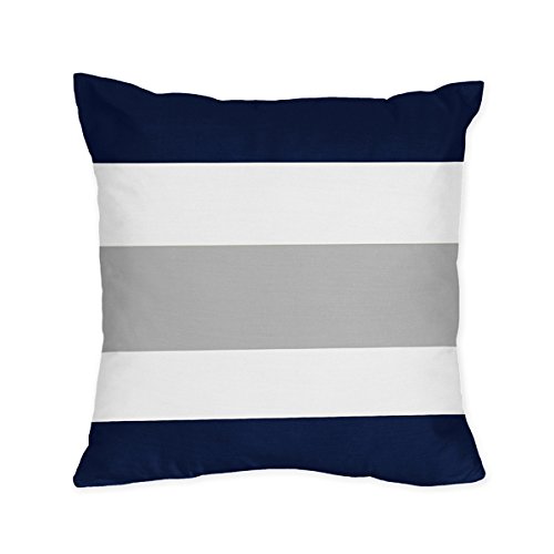 Navy Blue, Gray And White Stripe 4 Piece Childrens, Teen Boys Twin Bedding Set Collection #TOP4