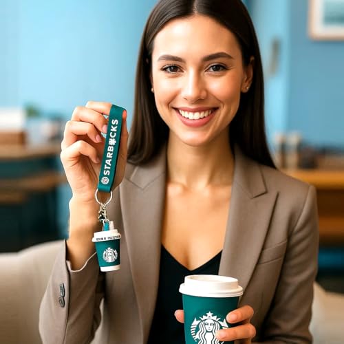 Image of Wanna Party Coffee Cup Keychain Bag Charm - Barista Style Coffee Lover Key Ring with Cute Latte Design for Backpack and Purse Accessories