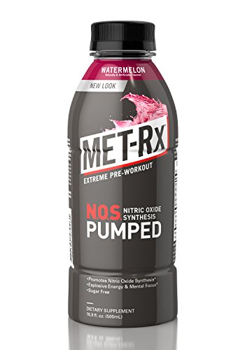 MET-Rx NOS Pumped, Watermelon, 16.9 oz. (12 count), Pre-Workout Ready To Drink (RTD) Sugar Free Energy Supplement with Caffeine, and Amino Acids for High Intensity Workouts
