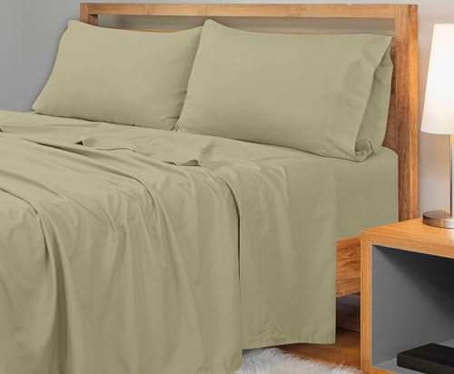 Image of Royale Linens 300 Thread Count 100% Long Staple Combed Cotton Flat Sheet - Super Soft - Top Sheets - Cal King Flat Sheet Sold Separately - Breathable, Cool & Crisp Sheets Only (Cal King, Sage Green)