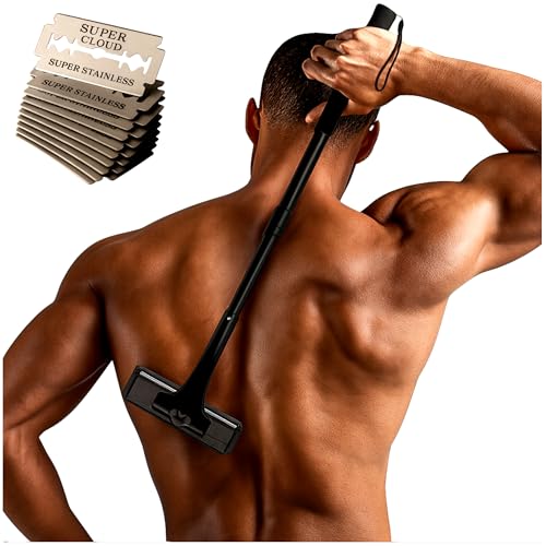 Afeitadora de Espalda para Hombre - Depiladora de Espalda Ergonómica con Mango Ajustable de 54 Cm - Para Pecho, Espalda, Piernas y Estómago - Afeitadora Corporal Indolora con 10 Cuchillas de Repuesto