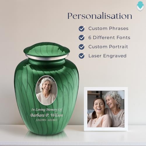 Image of Geturns Embrace Adult Personalized Picture Cremation Urns for Human Ashes I Large Photo Pearl Green Funeral Urn for Men and Women I 200 lbs