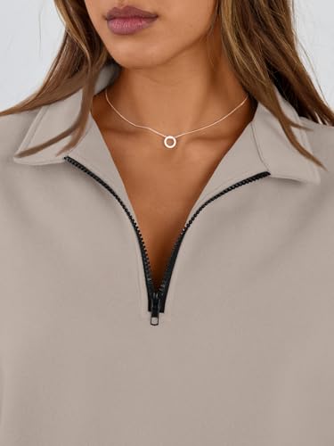 Image of Trendy Queen Women's Oversized Sweatshirts Half Quarter Zip Fleece Sweaters | Soft Cozy Zip Pullover, Comfort Warm Sweaters for Fall Winter, Fashion Mock Neck Outfits