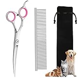 ciseaux toilettage chien professionnel du chien pour Chien Lame Gromming Courbé pour Chien incurvés Rond Sécurité Acier Inoxydable Tondeuse Acier Incurvé 1 Peigne Chien 1 Sac De Rangement