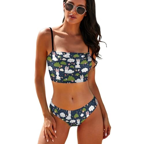 Generic - Cute Easter Bunnies Women High Wasited Bikini Shoulder Strap 2 Piece High Cut String Maillots de bain, Style-6-16, Taille unique