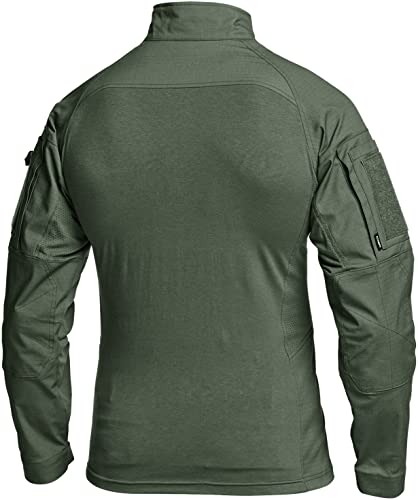 CQR Men's Combat Shirt Tactical 1/4 Zip Assault Long Sleeve Military BDU Shirts Camo EDC Top, Woven Chest Olive Green, 3X-Large