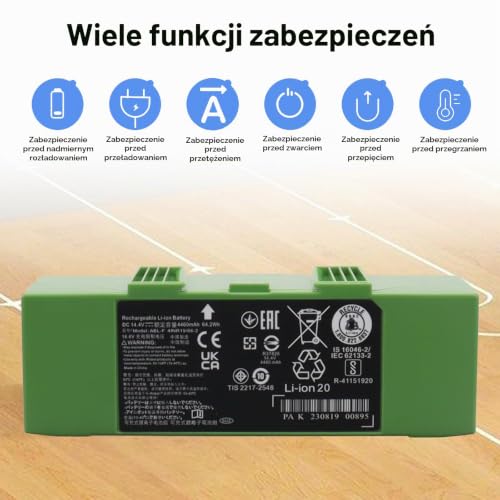 Akumulator MXJFYY 14,4 V 4 460 mAh do iRobot Roomba serii e i i7+ i7 7150 7550 i7550, Akumulator do i8 i8+ i8550 7156 7550 7558 i6 i4 4150 i4+ 4550 i3 i3+ 3150 3158 e5 e5150 e6 e6198 J7 J7+ J7550